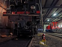 Since we are on the topic of SW1200's. A London built pup sleeps on track one after the shop staff finished working the bugs out of the old girl, the unit in the foreground? OSR 506, a Montreal built light weight RS23 intended for branchline service out west on the CPR has gotten "new" trucks and is now being pieced back together before being readied for service.
