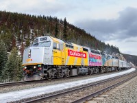 VIA F40PH-3 6454 leads the westbound Canadian at Mile 8 of CN's Albreda Sub, approaching Geikie.