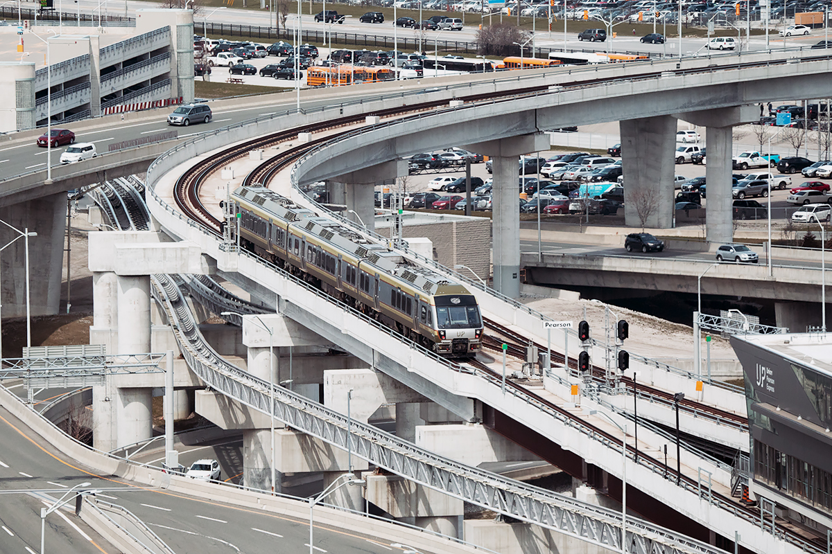 The UPX heads back to downtown as seen from YYZ's Apron Control.