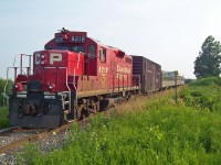 CP shoving their TEC train to St.Thomas, just leaving Ingersoll. 