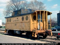 Essex Terminal caboose #54, a former PRR N5c, sits at the ETR Lincoln Yard in Windsor, Ontario back on April 14, 1989.