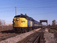 There were very few days that train 71, Toronto-Windsor, warranted more than 2 engines or 3 cars. Saturday was considered a slow day ( in between busy Friday's and Sunday's ). Taking advantage of a crystal clear late October morning, and the availability of the older motive power, I waited patiently for train 71 to arrive town. CN is getting ready to build the connecting track over to C&O's Subdivision No.2 so that freights between Windsor and Toronto can begin using the former Conrail CASO Sub via Fargo. Prior to the changeover to OCS clearances, a new Operator's station will be erected (behind me) and be called CN Chatham East. It would be built twice because vandals torched the first attempt. I have photos of both versions, and the burned out remains. So keep watching!
