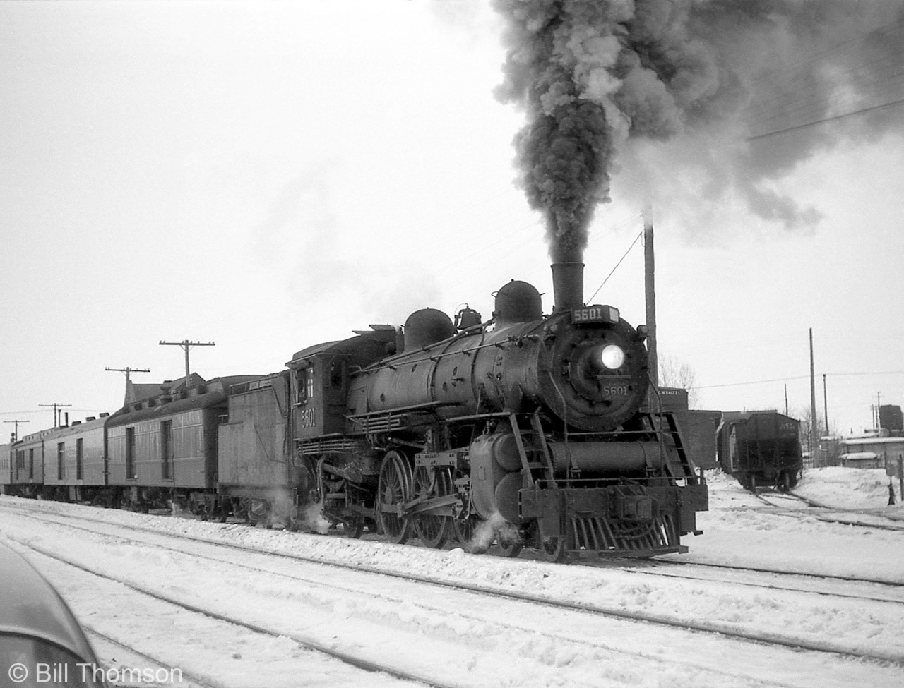 Canadian National Pacific 5601 (a P4-class ex-GTR steamer built 1910, scrapped November 1960) leaves Hanover on the Owen Sound Sub with train #680 in 1958.