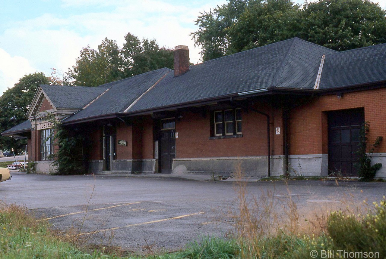 Canadian Pacific's station in Guelph is shown in October of 1980. It was last used when the mixed to Goderich stopped on December 16th 1988. The station was dismantled with plans to rebuild it at a park in Galt, that ultimately did not work out.