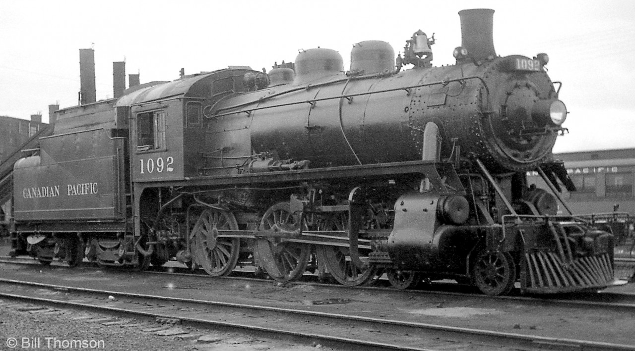 In October 1959, the NMRA Niagara chapter had their convention in Toronto. One of the features was a Canadian Pacific trip around Toronto (while riding in a gondola car). With CP Pacific 2214 as power, we went up the Don Valley (branch) to Leaside, turned and went across the North Toronto Sub to Lambton Yard. CP had brought out several locos for photographs, including CPR D10h 1092 (built by CLC in 1913) seen here.  1092 was also used a few months earlier with 1098 on the NRHS Buffalo Chapter fantrip between Streetsville and Orangeveille, as seen here: http://www.railpictures.ca/?attachment_id=28108