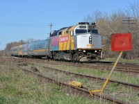 VIA Rail and a derail... The second of three F40 Canada 150 wraps heads through Guelph Jct.