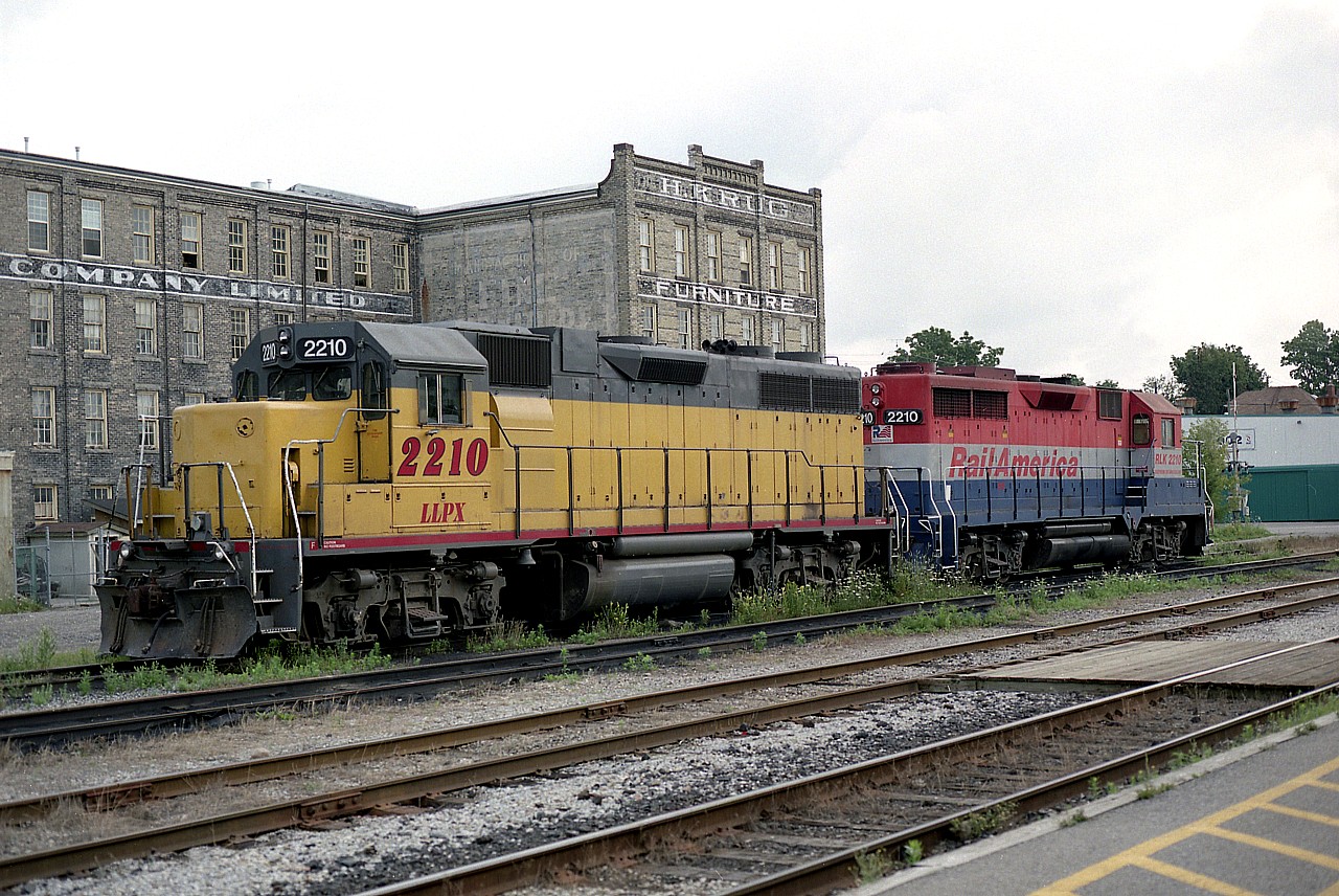 With such a limited of locomotives at the time, what were the odds two units on the GEXR roster would share the same number? Slim, indeed. But it not only happened, here they are side by side opposite the Kitchener VIA station. In order to eliminate any confusion, the RailAmerica (X-RLK/SOR)was later renumbered to 2211. And last year the LLPX 2210 lease was terminated. So much for that.