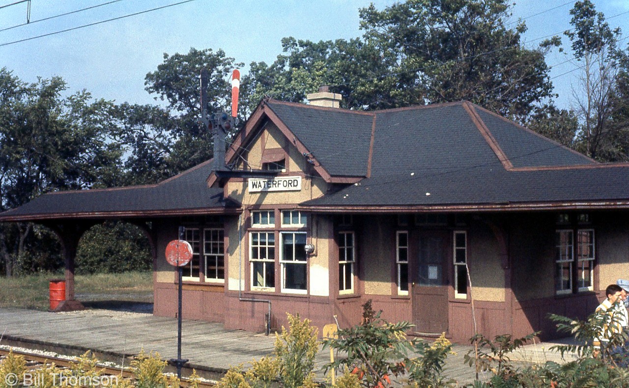 The Lake Erie and Northern Waterford Station is pictured during a UCRS fantrip on September 30th 1961. The famous high level bridge at Waterford over the CASO is a short distance out of frame to the left.

The fantrip train shown on the LE&N Waterford bridge on the same day: http://www.railpictures.ca/?attachment_id=27854