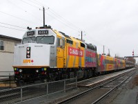 Spécial VIA today du of filming a publicity for Via Marqueting employes was in St-Lambert with caméras crew  to go to Québec spécial  Canada 150 a GPA-30h loco 6454 with 2 LRC coach cars all wrapped Canada 150 