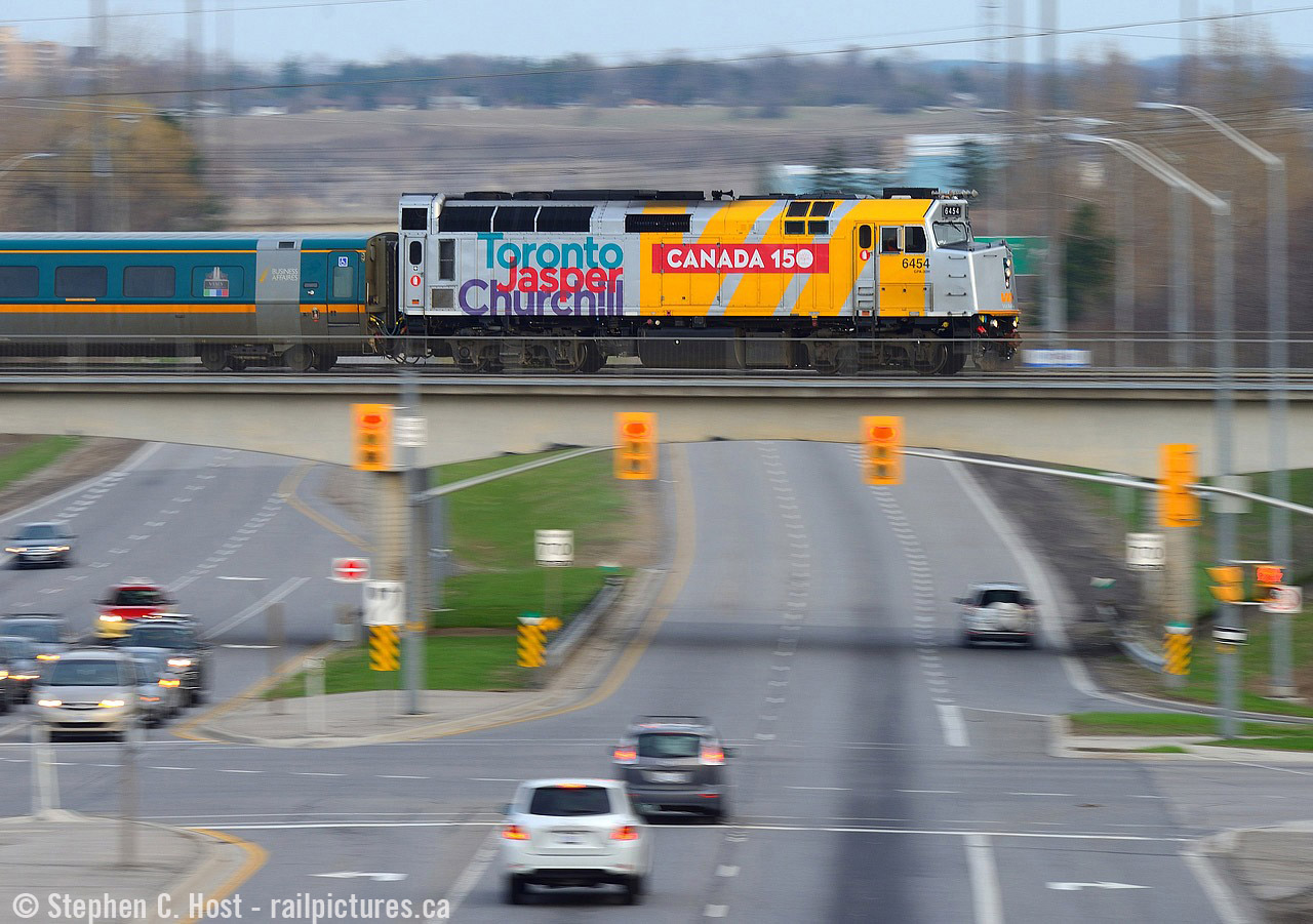 Crossing over Highway 6/7, Guelph's "Hanlon Expressway", VIA Train 87 races out of town at track speed toward Kitchener, London and eventually Sarnia.