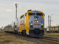 Up to this point, I had seen other rp.ca contributors photos of the newly wrapped Canada 150 engines. And, having now seen one 'up close and personal'...it is only slightly silencing my negative thoughts of the 'modern design' of these wraps. Call me old fashioned, but I would have voted for a more traditional tribute to Canada's 150th - and that would be "Heritage Engines", following in the footsteps of Amtrak.
<br>
<br>
However, this was still my surprise of this Sunday afternoon was seeing VIA 908 leading train 76 departing from it's station stop at Chatham.