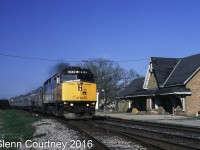 Via 6434 leads #75 past the derelict CN station in Ingersoll. 