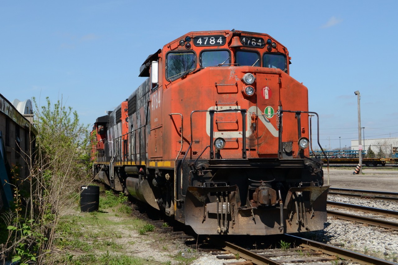 CN  4784, CN 4777, and CN 7068, sit on the Engine ready tracks at the westend of CN London Yard.