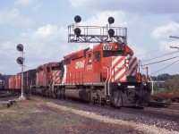 CP5737 & 5611 lead the evening "Starlight" thru Bayview Jct on July 23rd 1980. The train would enter the Oakville Sub at Canpa and would return to CP at Hamilton Jct. 