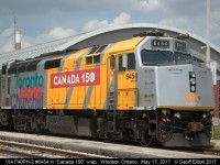What I think is the first F40PH-2 to arrive in Windsor, Ontario in the "Canada 150" wrap, is VIA #6454.  Here 6454 sits beside the station in Windsor waiting to depart on train #76 this afternoon bound again for Toronto.