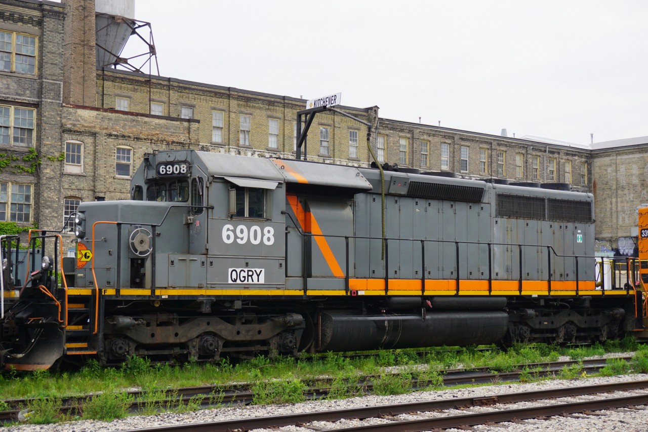 QGRY 6908 is seen parked at Kitchener Station.