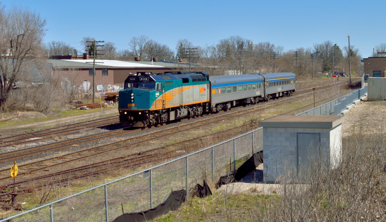 VIA 85 is westbound through the remains of former CN Guelph junction on a beautiful spring day.