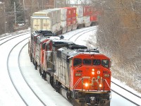 A bit over two years ago, CN 120 had three SD60F's and an ex-ATSF Dash8 (CN 5521, CN 2162, CN 5558 & CN 5508) as it headed east through the Ville St-Pierre neighbourhood of Montreal 