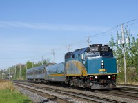 VIA 6445 leads VIA 622 eastbound, on its way to Quebec City after making its first station stop at St-Lambert Station.