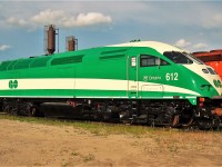 GO Transit MP40PH-3C in transit at Agincourt's now gone sanding towers at the east end of the Diesel Shop tracks.