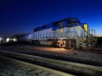 From twilight to dusk and a bit of light painting, D&H 7304 and its 8 car weed spraying train is all tied down for the night at Guelph Jct.