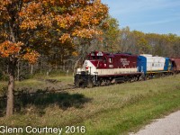 Ontario Southland GP9u 1620, a former CPR unit, leads the Woodstock Turn westbound on the east side of Ingersoll.  