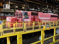 An ex SOO SD40-2 and former Agincourt hump unit CP 6618 is now officially sold as part of another batch of SD's that were put of for bid recently. Seen here in the shop for repairs to air lines to make it safe for travel.