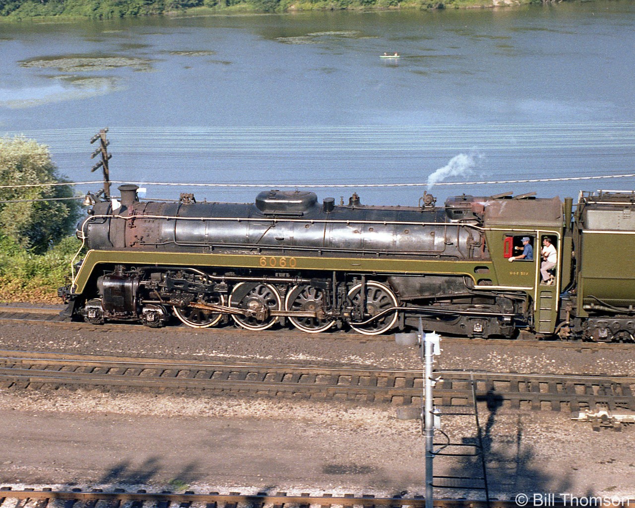 CN Bullet-nosed Beatty 6060 passes Bayview Junction, returning from an NRHS Convention trip to Niagara Falls on July 24, 1980.