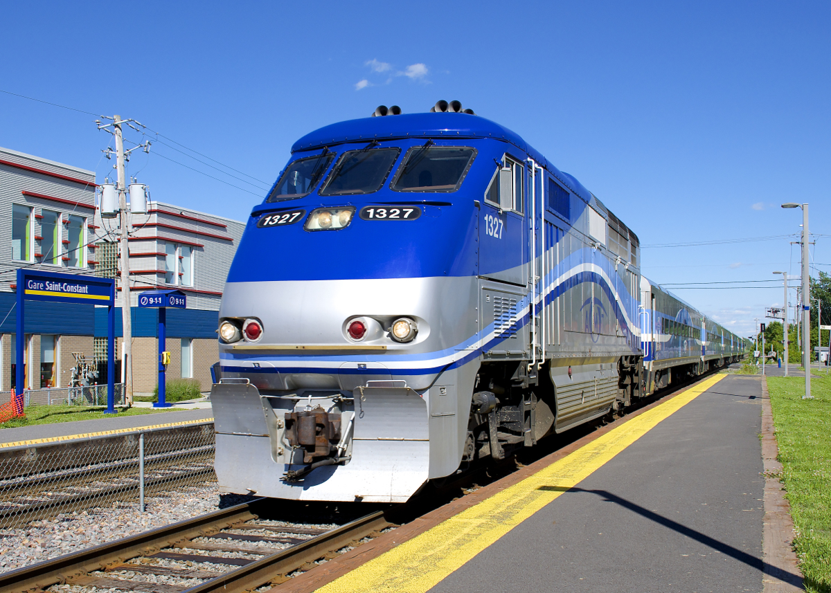 AMT 1327 is leading a deadhead move back towards downtown Montreal as it passes a new platform at the St-Constant Station. This consist had been through here twenty minutes earlier as AMT 81, the first train of the afternoon rush hour on the Candiac line.