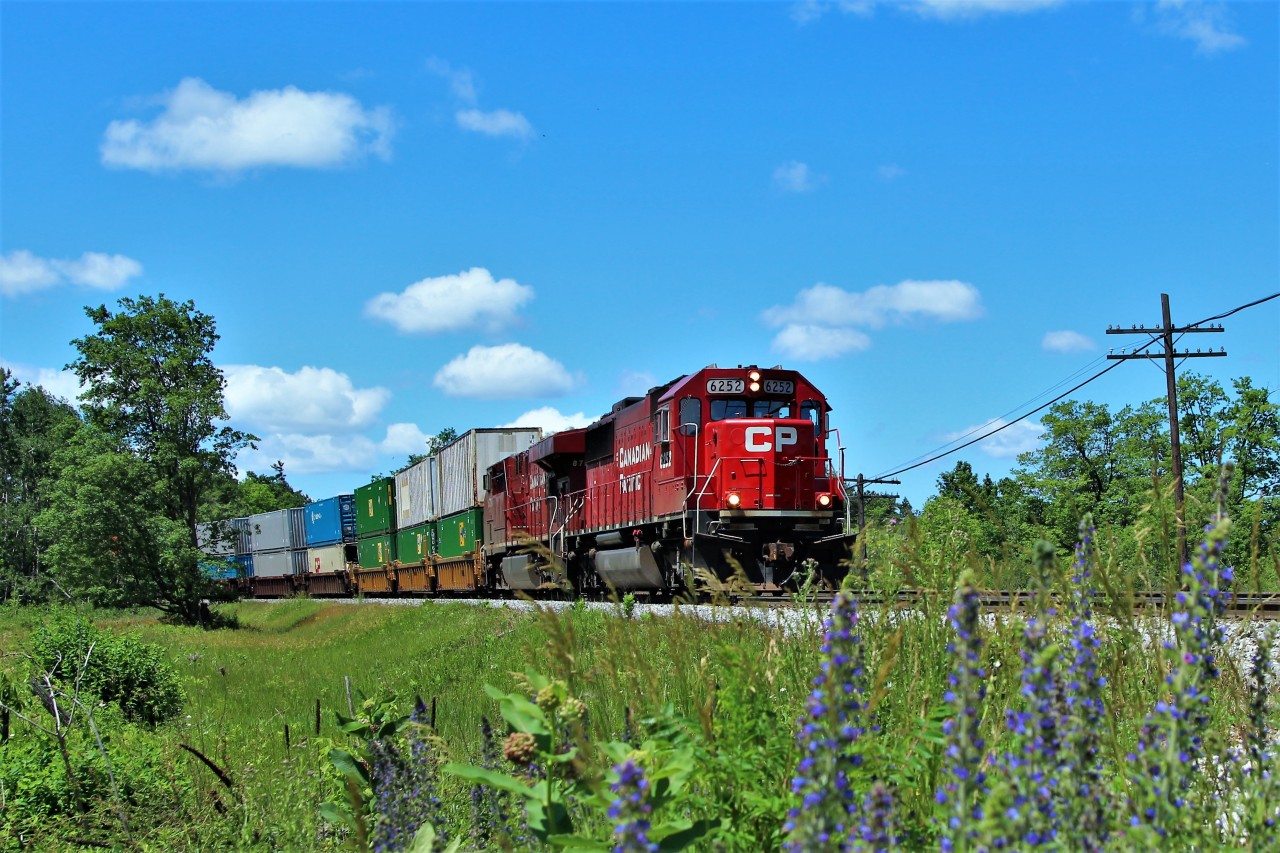 After its trip up from Hamilton, CP 142 lead by an ex-SOO in CP 6252 (SD60) with CP 8724 for power, makes its way up to MM37 and Canyon Road on the Galt Sub.