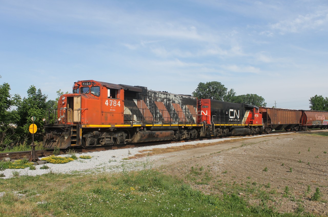 CN 4784 comes onto the CN Sarnia Spur in Chatham, ON bound for Blenheim, ON where they would drop off ten grain cars.