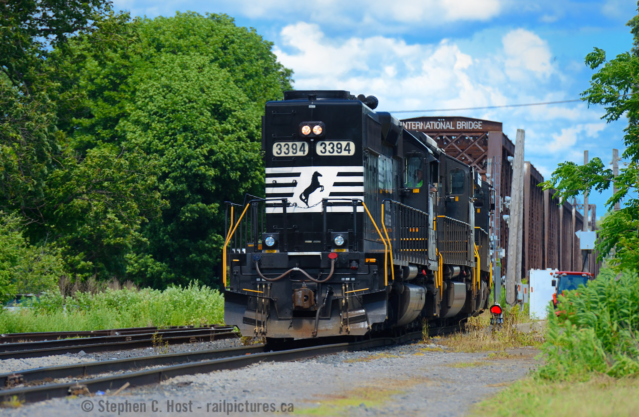 "3394 west clear harbour draw, next stop Fort Erie, C93 out" - you can hear NS C93 coming from miles away as they call for permission for the Drawbridge on CSX, calling signals along the way. I had an event not too far away in Port Colborne and I ducked out hoping to catch these guys between 1500 and 1600 and I was handsomely rewarded at 1530 with a classic Long Hood Forward look. Trailing units were 2631 and 9130 also long hood forward. CP Train 255 was right behind C93 meeting them in the yard, and once CP cleared Brookfield East onto CP, CN 531 came over to exchange cars with C93 (who waits for 531) and both trains would head into Buffalo afterwards. Fort Erie is bumping in the afternoons. After the C93/531 meet, the usual pattern is CP 142, CN 530 (return of 531 from Buffalo) and CN 539 over to Buffalo (around 9 PM) making for more than a half dozen movements in the area for anyone planning a visit. I'm not sure where 531/0 and 539 go, but my bet is one to Frontier yard for CSX interchange and the other to Tift St for BPRR. Corrections welcome with thanks.
Anyone else notice the continuing degradation of businesses in this part of town? The main street is now two way but all the shops are boarded up.. at least the new bridge is in service and it looks nice, with some homage to the old incorporating some of the old iron.