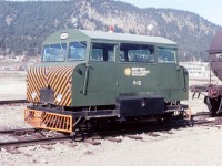 V-10 inspection car, basking in the late afternoon sun at Williams Lake. Not very often was this unique track unit out and about, let alone parked for a photo. Generally when not in use it was housed in a special built storage shed in Prince George yard.  It was used by management and supervisors for their system, on line inspection trips etc. I would not be surprised if it made the odd trip up the Takla subdivision for a fishing trip or two. Information is scant about this unit. I understand that it was built by D. Wickham Co, possibly in England although I have not been able to track down year built or any type of model remarks.