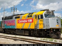 VIA 6437 sports the 'Canada 150' wrap as it awaits it's departure time as train #76 bound for Toronto.