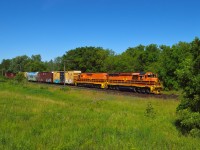 <b>Slug Switching.</b>  GEXR 582 pauses for the conductor to reverse the switch for the Guelph North spur.  582 would then pull ahead and back into XV1 to drop these 6 cars brought from Hunt's Haulage in Preston.