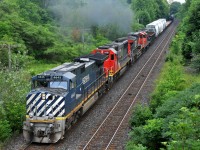 BCOL 4645, IC 1031, CN 2593, and CN 7068, on CN A43531 12  in the process of making a large set-off at Brantford