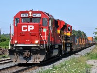 CP 6236, and KCS 4193, lead 80 cars through Ayr, ON on CP 241