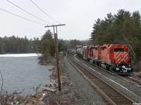 CP 5925 South pulls into the siding at Bala on a frigid April evening.