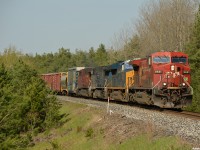 CP 420 - CP 9681 South slowly pulls out of Midhurst during some "heat rail" slow orders, the temperature is well over 30 degrees today slowing trains down across the region. CSXT 3366 adds some extra color for an interesting lashup for Toronto yard, barely home an hour after driving home from Novia Scotia it was a nice treat to come home to. Worth the extra few minutes in the truck!  