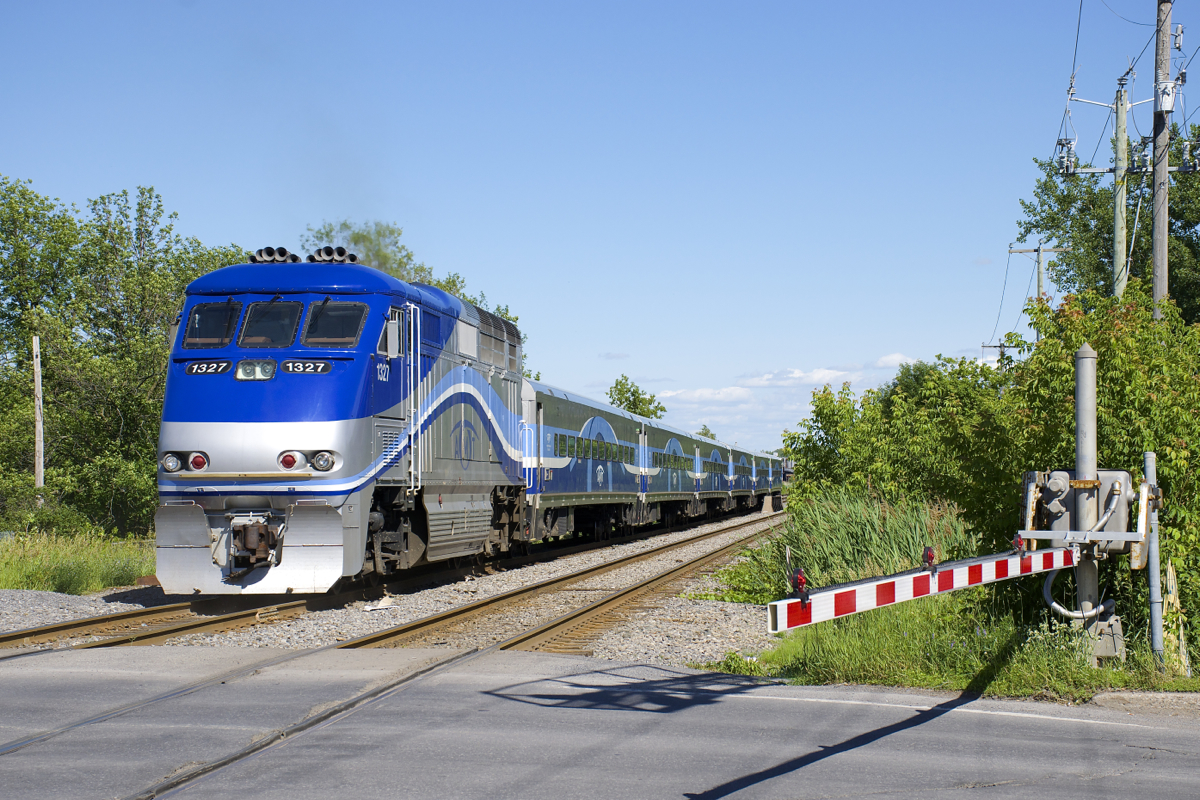 AMT 1327 pushes AMT 81 east after stopping at St-Constant Station.