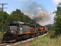 The climb up the Niagara Escarpment for the Goderich Exeter may not be as scenic as others but what it lacks in scenery it makes up for in sound. This location better know as Dolly Varden to locals has become a favourite spot of mine over the years and the GEXR usually puts on a good show here. This day the old "Tunnel Motors" was showing its age as it digs into the grade but it is still going strong. It's hard to know what the future holds for the GEXR here, with increased GO Tranits traffic on the horizon these trains may once again be pushed to running in the dark or relocated all together possibly running to London instead of Toronto. But for now the almost daily show continues, and it's one of the last spots in Ontario where solid sets of standard cab six axle EMDs still roam regularly.