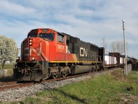 CN 438 makes it way down the Pelton Spur towards Walkerville Junction where they will cross over the CP Windsor Sub to get to the CN Chrysler Spur which will take them to the VIA Chatham Sub. CN takes the noodle logo to heart in Windsor with all the twists and bends they have to make to get from Van De Water to the Chatham Sub. 