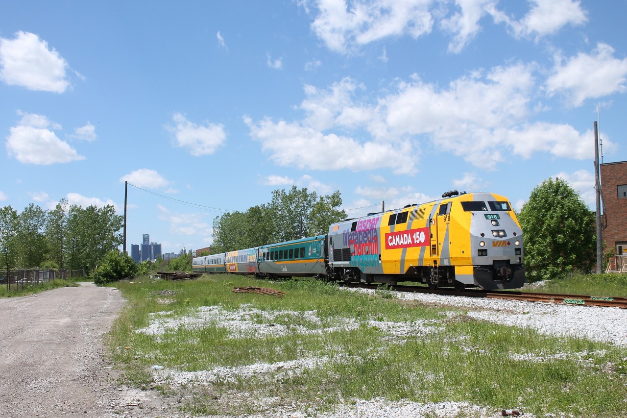 VIA 76 has just departed Windsor (Walkerville) Station destined for Toronto. 76 has a wrapped Canada 150 unit for power this afternoon.