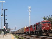 All is quiet for now at Milton's GO station as CP rack train #147 storms past the empty GO platform an hour before the first rush hour train of the day arrives. Today's consist finds ES44AC 8794 leading former SOO SD60M 6258, 6252 and GP38AC 3017. 
