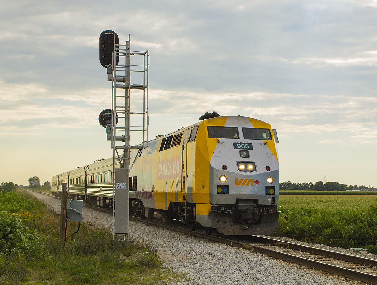 VIA 905 leads train 78 as it continues it's whisk trip through the countryside after passing the small community of Prairie Siding.