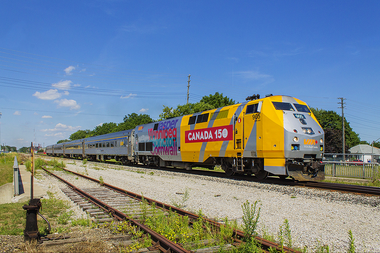 This view really shows you just how much has changed over the last few years. Despite my reminiscing of what was, it was a great weekend for trains and photography. Here, on a hot and lazy Sunday afternoon VIA 905 leads train 73 over Lacroix Street. After making it's daily station stop at Chatham, it is well under way bound for the end of the line at Windsor.