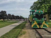 The annual Southwold Grad Charter has arrived at Parkside, and the graduating class is disembarking to attend their graduation. Leading the train is PSTR L3, 44 tonner, formerly CN #1, built in 1947. The heavyweight coach, built 1937, and service car are both of CN heritage as well. 