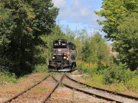 While coming home from work I ran across the BCRY as they were heading into Barrie, pushing one hopper for TAG Environmental and pulling a couple of old flatcars.  After dropping off the hopper they travelled down the Molson Spur and deposited the two flatcars at the location of the old brewery.  I grabbed a shot of 1001 as she ran light back to the Beeton Spur.