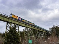 Back in February 2017, on it's maiden Atlantic Canada voyage with the Canada 150 wrap, VIA 15 is seen crossing over the trestle at East Mines, Nova Scotia of a cloudy February afternoon. 
