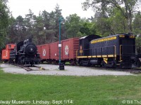 Former CN SW8 8510 and ex-Stelco/ex-TH&B 0-6-0 42 sit on static display at The Kawartha Heritage Centre in Memorial Park, Lindsay.